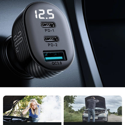 Avtomobilski polnilec Joyroom JR-CCD04, 30W, 3A, 1 x USB-A - 2 x USB-C, Črn