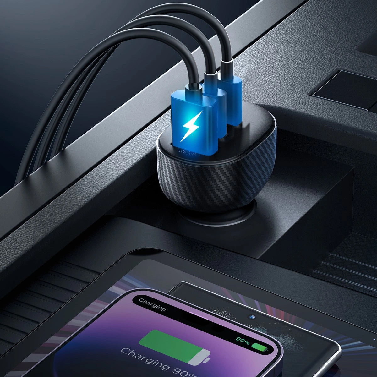 Avtomobilski polnilec Joyroom JR-CCD04, 30W, 3A, 1 x USB-A - 2 x USB-C, Črn
