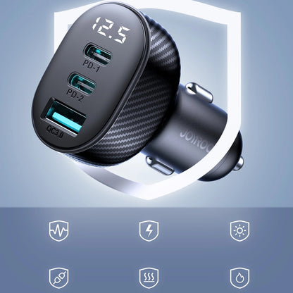 Avtomobilski polnilec Joyroom JR-CCD04, 30W, 3A, 1 x USB-A - 2 x USB-C, Črn