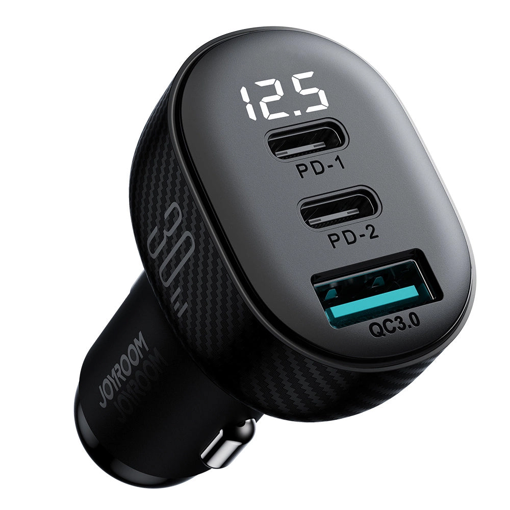 Avtomobilski polnilec Joyroom JR-CCD04, 30W, 3A, 1 x USB-A - 2 x USB-C, Črn