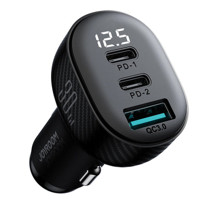 Avtomobilski polnilec Joyroom JR-CCD04, 30W, 3A, 1 x USB-A - 2 x USB-C, Črn