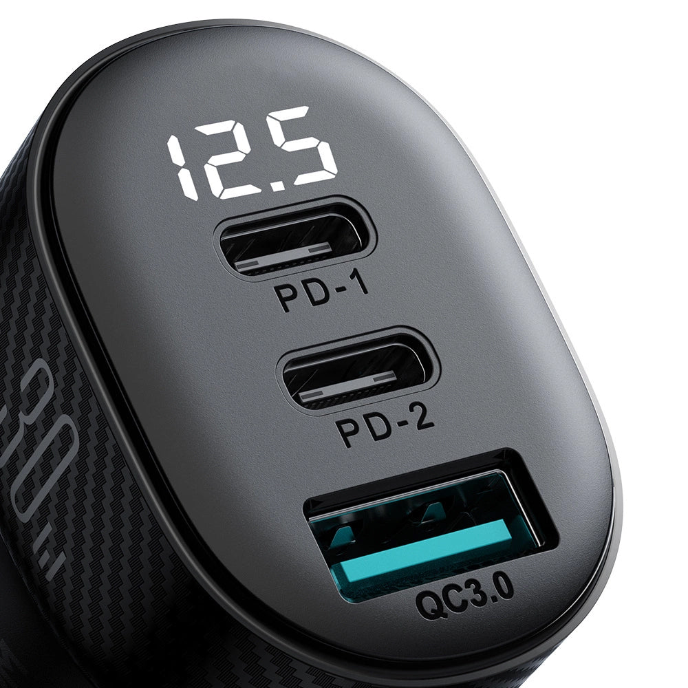 Avtomobilski polnilec Joyroom JR-CCD04, 30W, 3A, 1 x USB-A - 2 x USB-C, Črn