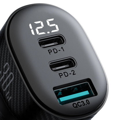 Avtomobilski polnilec Joyroom JR-CCD04, 30W, 3A, 1 x USB-A - 2 x USB-C, Črn