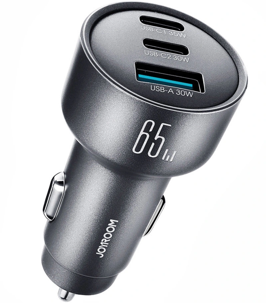Avto polnilec Joyroom JR-CCN19, 65W, 1 x USB-A - 2 x USB-C, Siva