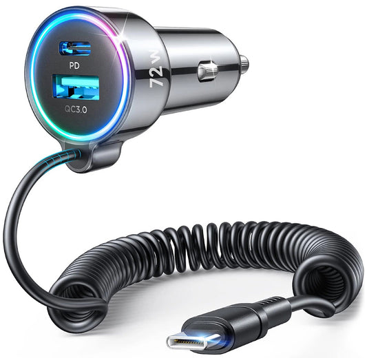 Avtomobilski polnilec z žico USB-C Joyroom JR-CL07, 72W, 3A, 1 x USB-A - 1 x USB-C, črn