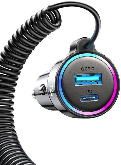 Avtomobilski polnilec z žico USB-C Joyroom JR-CL07, 72W, 3A, 1 x USB-A - 1 x USB-C, črn
