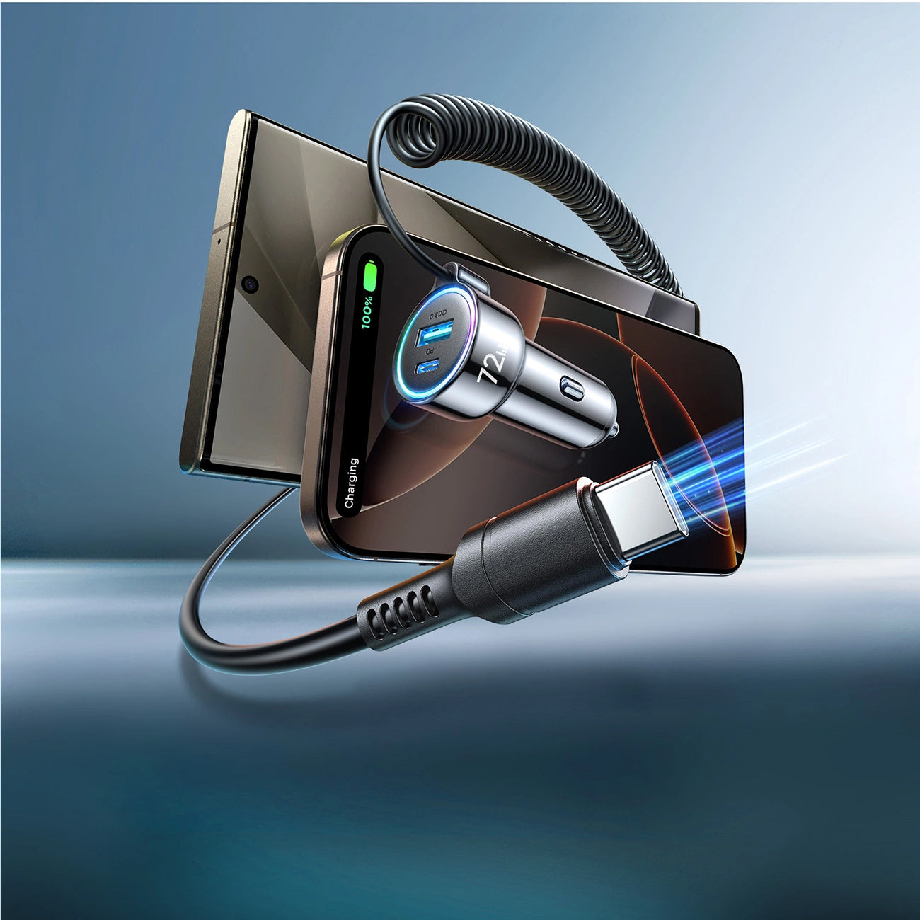 Avtomobilski polnilec z žico USB-C Joyroom JR-CL07, 72W, 3A, 1 x USB-A - 1 x USB-C, črn
