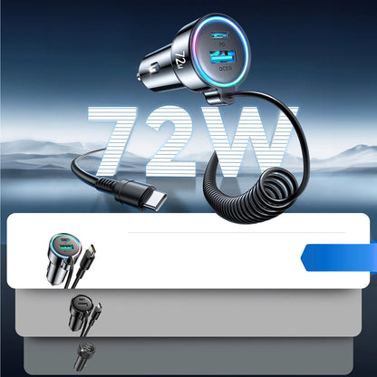 Avtomobilski polnilec z žico USB-C Joyroom JR-CL07, 72W, 3A, 1 x USB-A - 1 x USB-C, črn