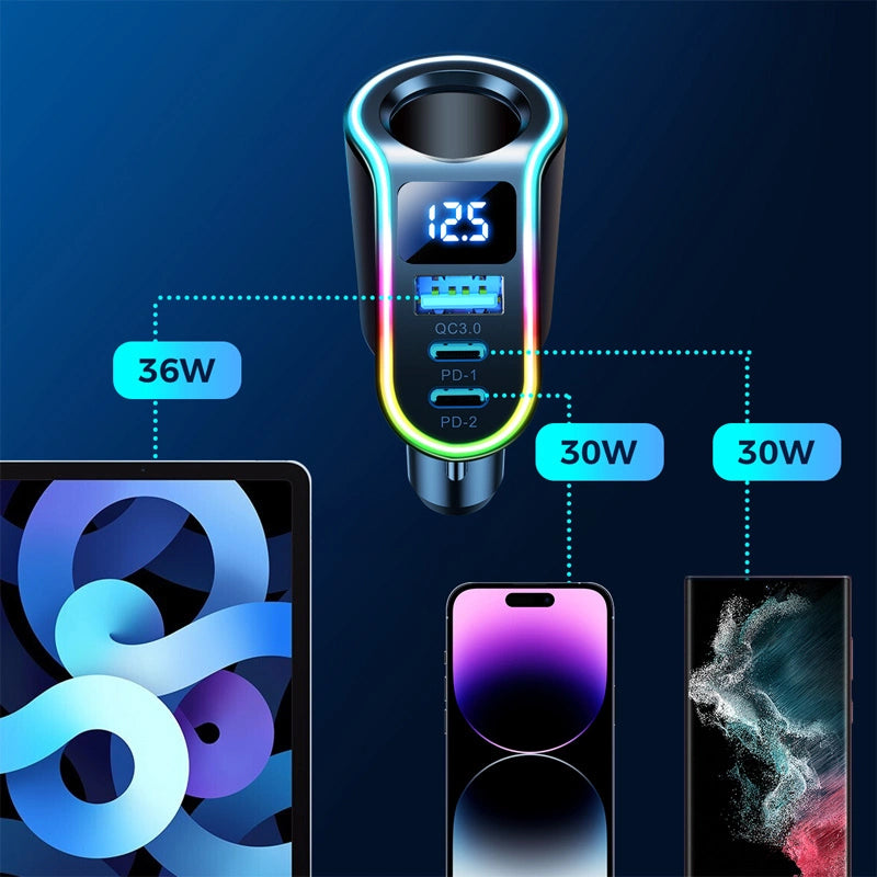 Avtomobilski polnilec Joyroom JR-CL21, 150W, 3A, 1 x Razširitev vžigalnika - 1 x USB-A - 2 x USB-C, Črn