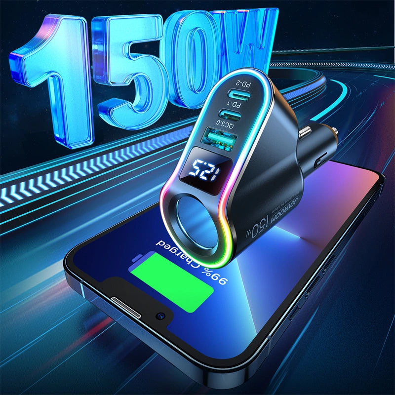 Avtomobilski polnilec Joyroom JR-CL21, 150W, 3A, 1 x Razširitev vžigalnika - 1 x USB-A - 2 x USB-C, Črn