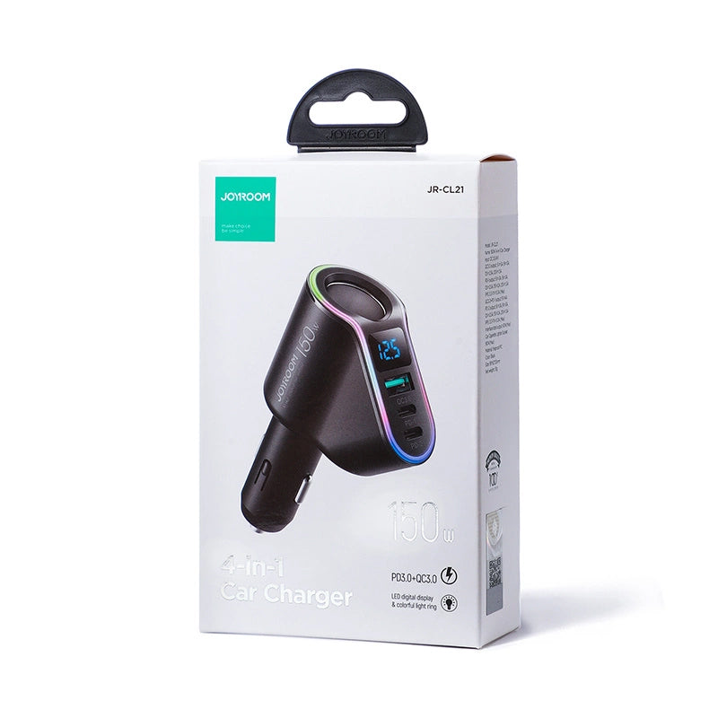 Avtomobilski polnilec Joyroom JR-CL21, 150W, 3A, 1 x Razširitev vžigalnika - 1 x USB-A - 2 x USB-C, Črn