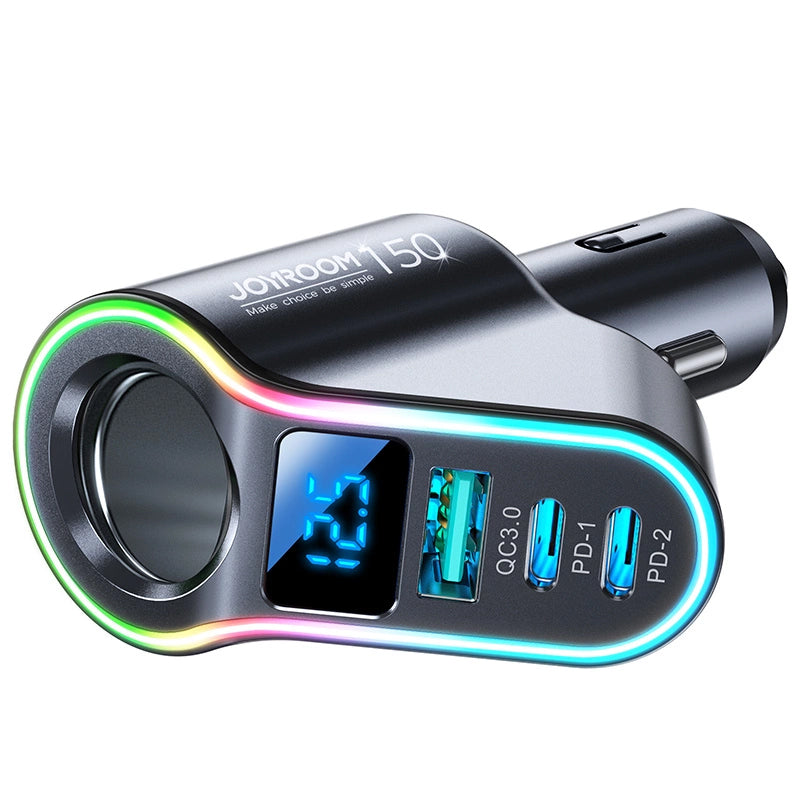 Avtomobilski polnilec Joyroom JR-CL21, 150W, 3A, 1 x Razširitev vžigalnika - 1 x USB-A - 2 x USB-C, Črn