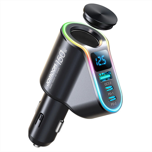 Avtomobilski polnilec Joyroom JR-CL21, 150W, 3A, 1 x Razširitev vžigalnika - 1 x USB-A - 2 x USB-C, Črn