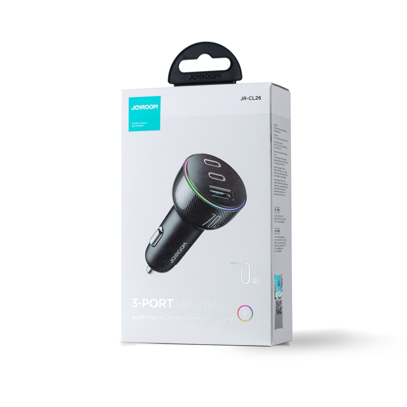 Avtomobilski polnilec Joyroom JR-CL26, 70W, 4.8A, 1 x USB-A - 2 x USB-C, črn