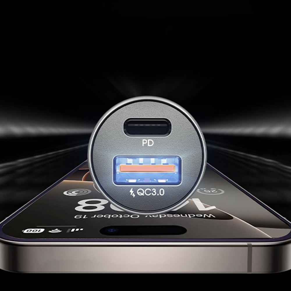 Lisen Car Charger, 36W, 3A, 1 x USB-A - 1 x USB-C, Set of 2 pieces, Black YL0223080038