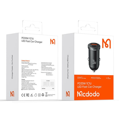 Avtomobilski polnilec McDodo CC-2320 Cool, 33W, 3A, 1 x USB-A - 1 x USB-C, črn
