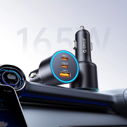 Avto polnilec Orico HyperDrive, 165W, 5A, 1 x USB-A - 2 x USB-C, Črn