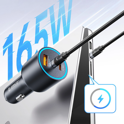 Avto polnilec Orico HyperDrive, 165W, 5A, 1 x USB-A - 2 x USB-C, Črn