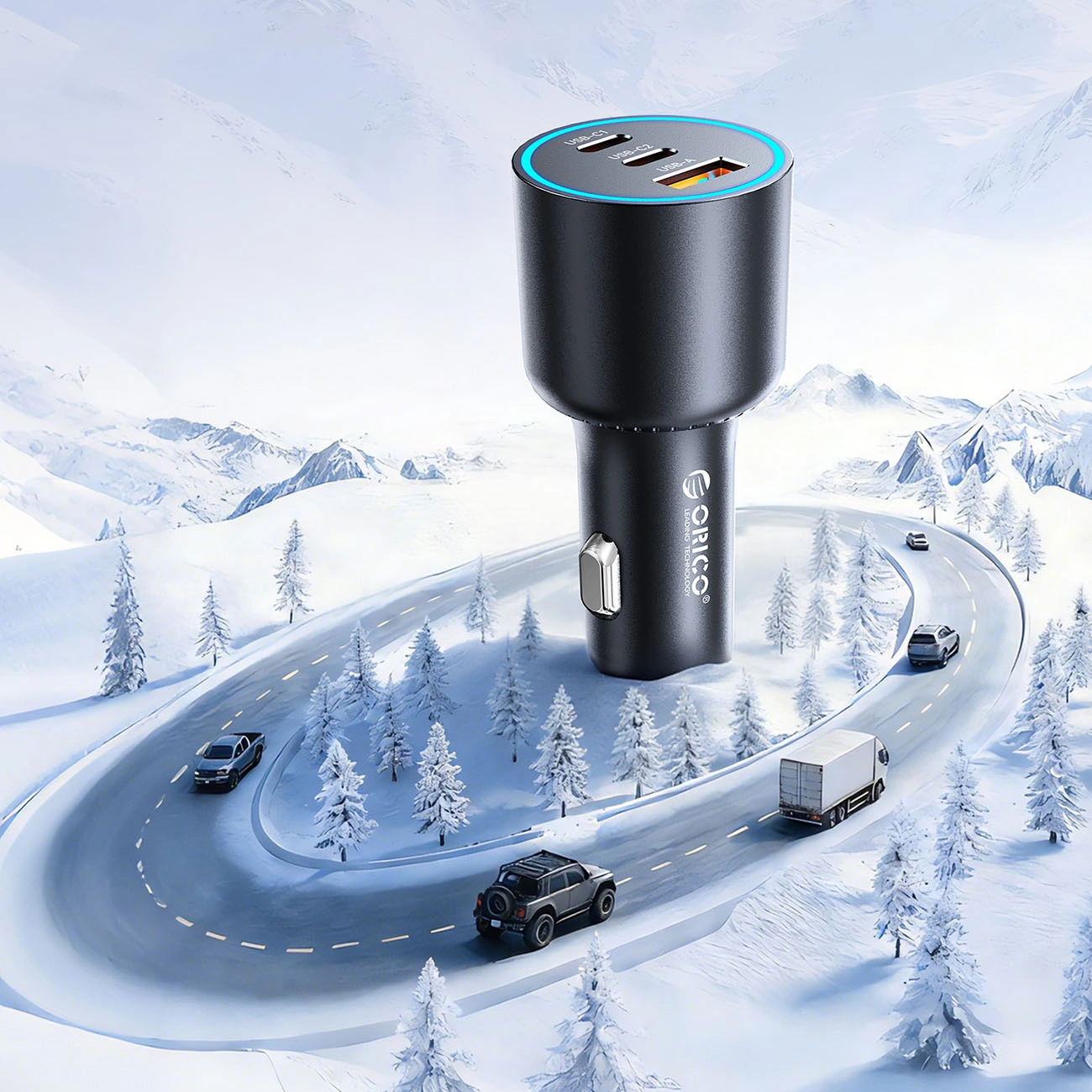 Avto polnilec Orico HyperDrive, 165W, 5A, 1 x USB-A - 2 x USB-C, Črn