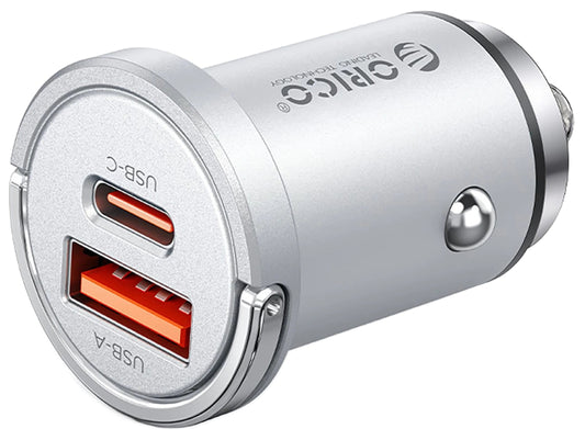 Avto polnilec Orico MiniRing Pro, 45W, 3A, 1 x USB-A - 1 x USB-C, Srebrn