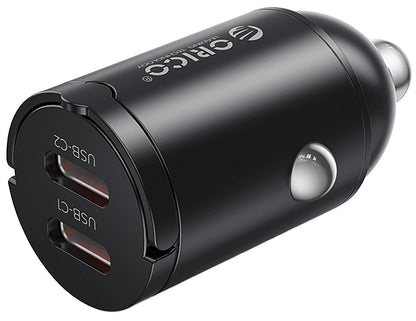 Avto polnilec Orico MiniRing, 30W, 3A, 2 x USB-C, Črn