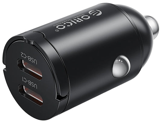Avto polnilec Orico MiniRing, 30W, 3A, 2 x USB-C, Črn