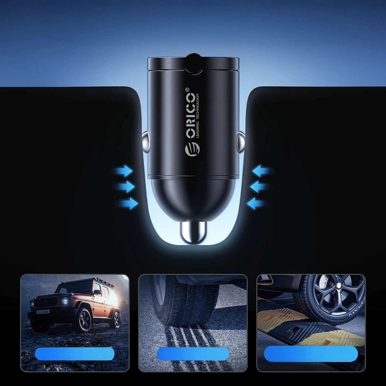 Avto polnilec Orico MiniRing, 30W, 3A, 2 x USB-C, Črn