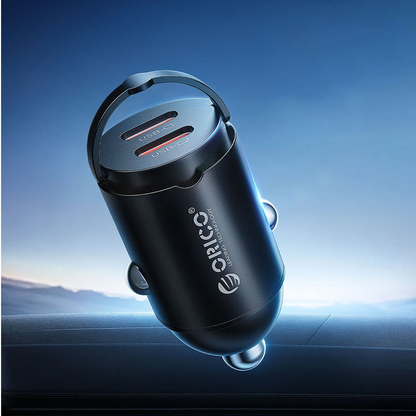 Avto polnilec Orico MiniRing, 30W, 3A, 2 x USB-C, Črn