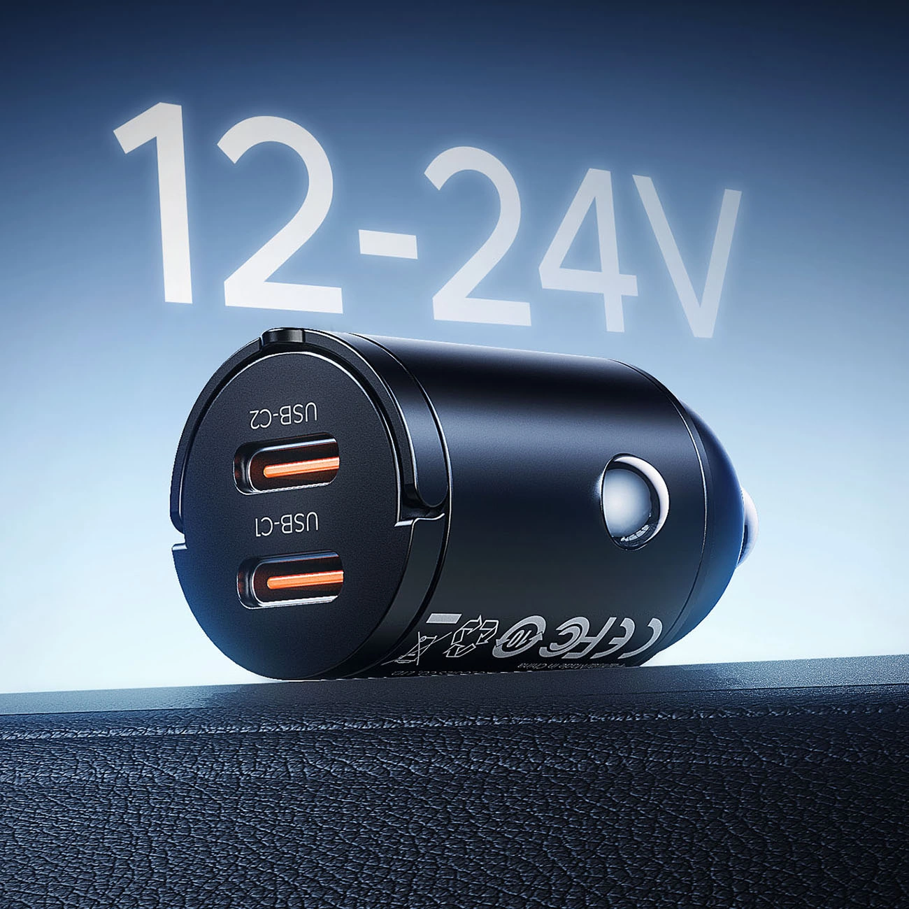 Avto polnilec Orico MiniRing, 30W, 3A, 2 x USB-C, Črn