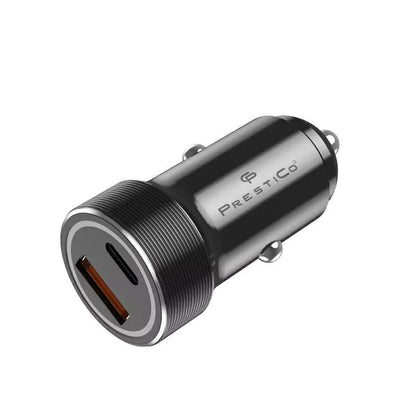 Avtomobilski polnilec Prestico K2A, 20W, 3A, 1 x USB-A - 1 x USB-C, Črn