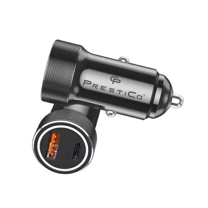 Avtomobilski polnilec Prestico K2A, 20W, 3A, 1 x USB-A - 1 x USB-C, Črn