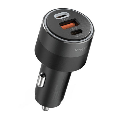 Avtomobilski polnilec Ringke, 30W, 3A, 1 x USB-A - 2 x USB-C, črn