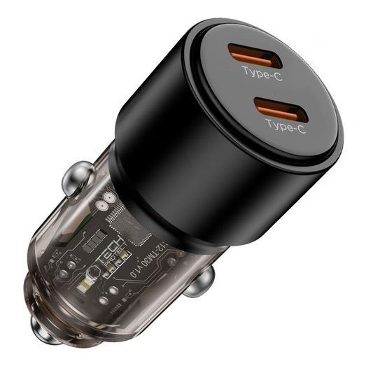 Avto polnilec Tech-Protect CC03, 100W, 3,25A, 2 x USB-C, Črn