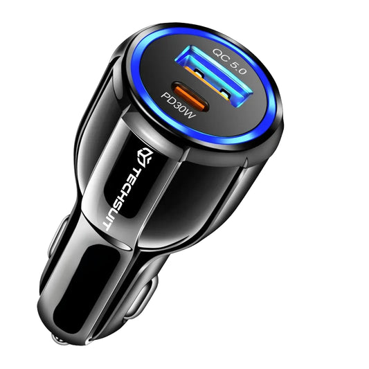 Avtomobilski polnilec Techsuit TE-022 Premium, 60W, 3A, 1 x USB-A - 1 x USB-C, črn