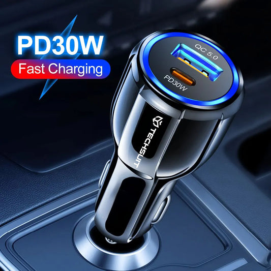 Avtomobilski polnilec Techsuit TE-022 Premium, 60W, 3A, 1 x USB-A - 1 x USB-C, črn