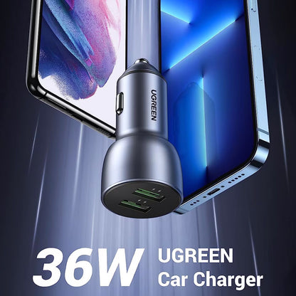 Avtomobilski polnilnik UGREEN CD213, 36W, 3A, 2 x USB-A, siva 