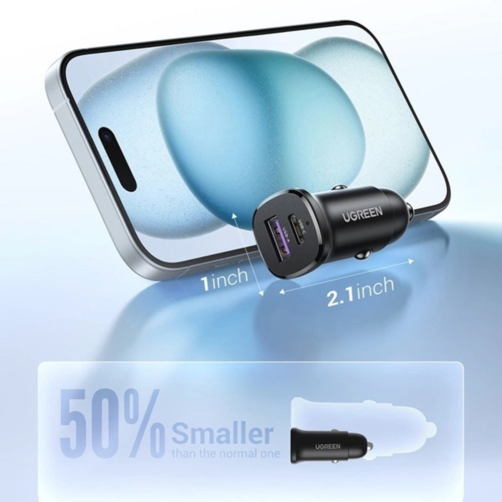 Avtomobilski polnilec UGREEN EC305, 30W, 3A, 1 x USB-A - 1 x USB-C, črn