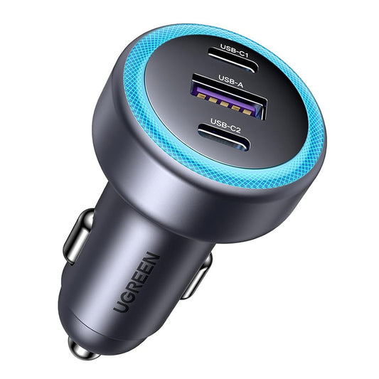 Avtomobilski polnilec UGREEN EC307, 30W, 3A, 1 x USB-A - 2 x USB-C, Siv