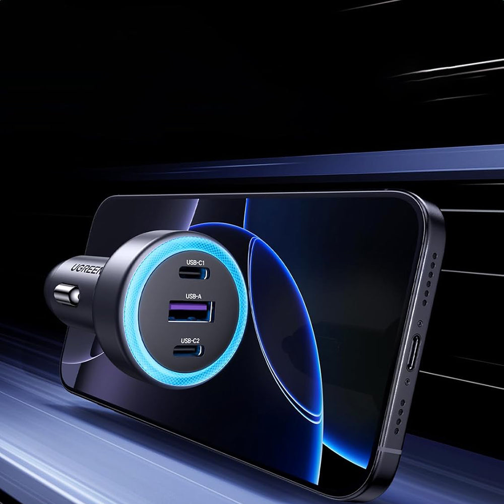 Avtomobilski polnilec UGREEN EC307, 30W, 3A, 1 x USB-A - 2 x USB-C, Siv