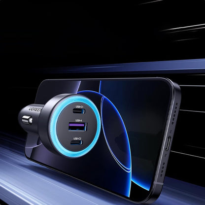 Avtomobilski polnilec UGREEN EC307, 30W, 3A, 1 x USB-A - 2 x USB-C, Siv