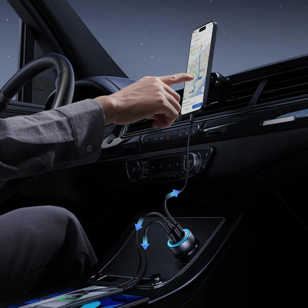 Avtomobilski polnilec UGREEN EC307, 30W, 3A, 1 x USB-A - 2 x USB-C, Siv