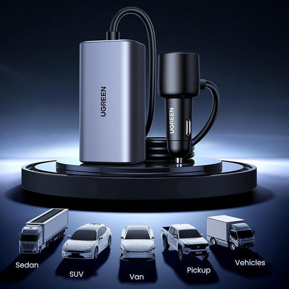 Avtomobilski polnilec UGREEN EC706, 150W, 5A, 1 x USB-A - 3 x USB-C, Črn