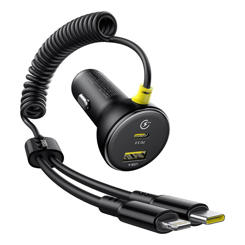 Avtomobilski polnilec z USB-C / Lightning kablom Baseus Circular, 60W, 3A, 1 x USB-A - 1 x USB-C, Črn C00035902121-00