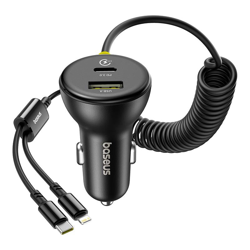 Avtomobilski polnilec z USB-C / Lightning kablom Baseus Circular, 60W, 3A, 1 x USB-A - 1 x USB-C, Črn C00035902121-00