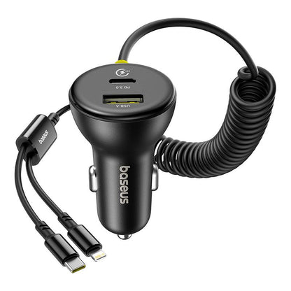 Avtomobilski polnilec z USB-C / Lightning kablom Baseus Circular, 60W, 3A, 1 x USB-A - 1 x USB-C, Črn C00035902121-00