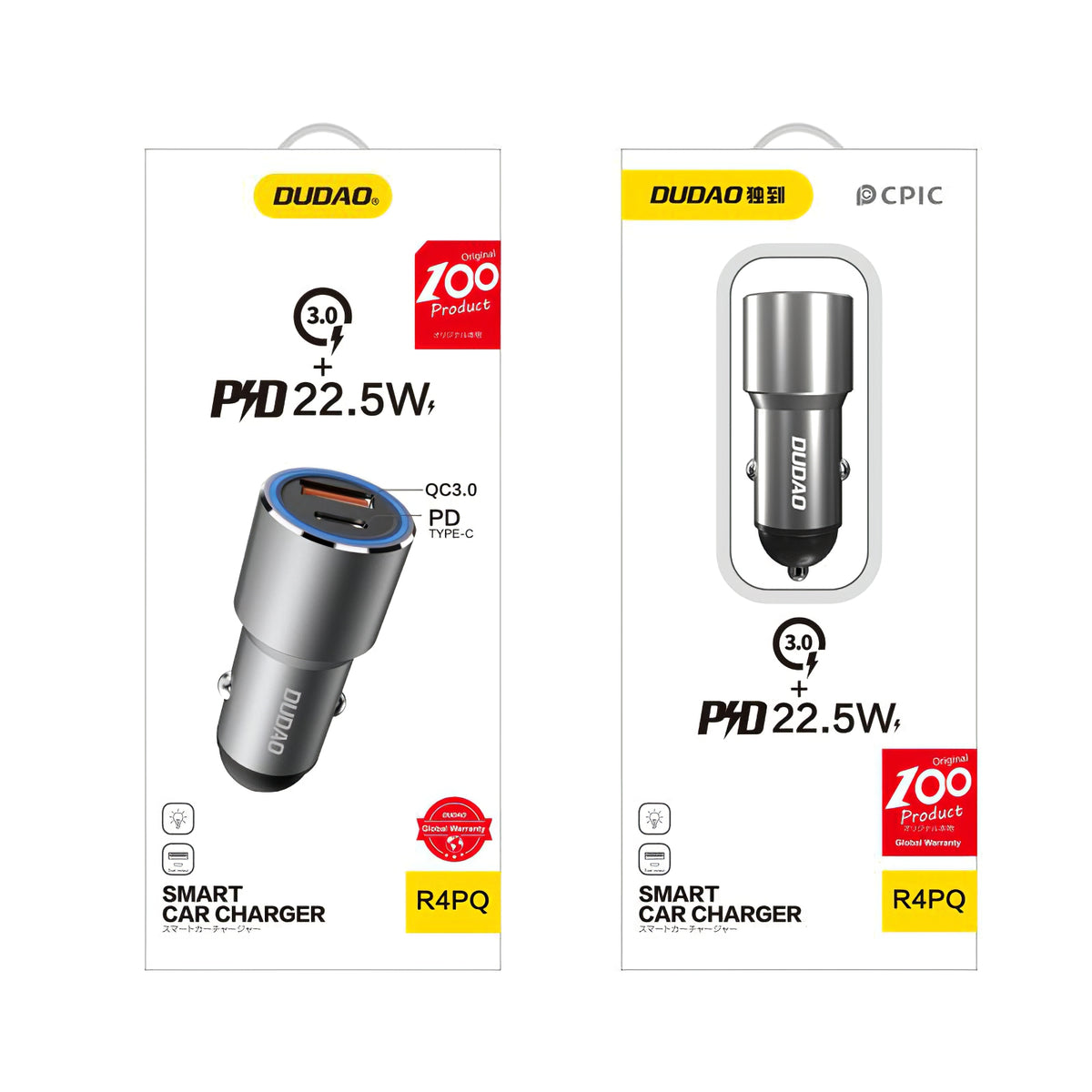 Avto polnilec USB Dudao R4PQ, 1 X USB - 1 X USB Tip-C, 22,5 W, Quick Charge - Power Delivery, Siva