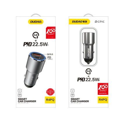 Avto polnilec USB Dudao R4PQ, 1 X USB - 1 X USB Tip-C, 22,5 W, Quick Charge - Power Delivery, Siva