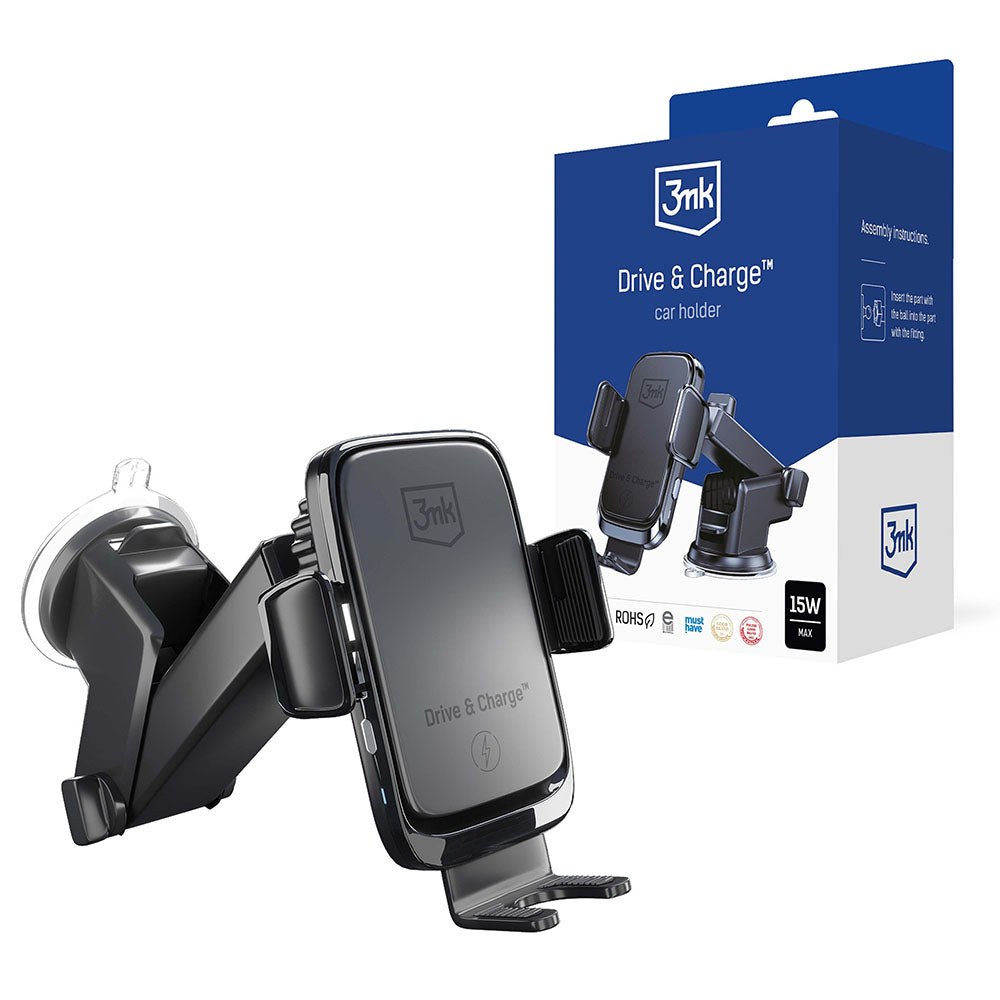 Brezžični avtomobilski polnilec 3MK Drive&Charge, 15W, 1.67A, črn