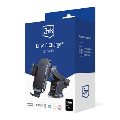 Brezžični avtomobilski polnilec 3MK Drive&Charge, 15W, 1.67A, črn
