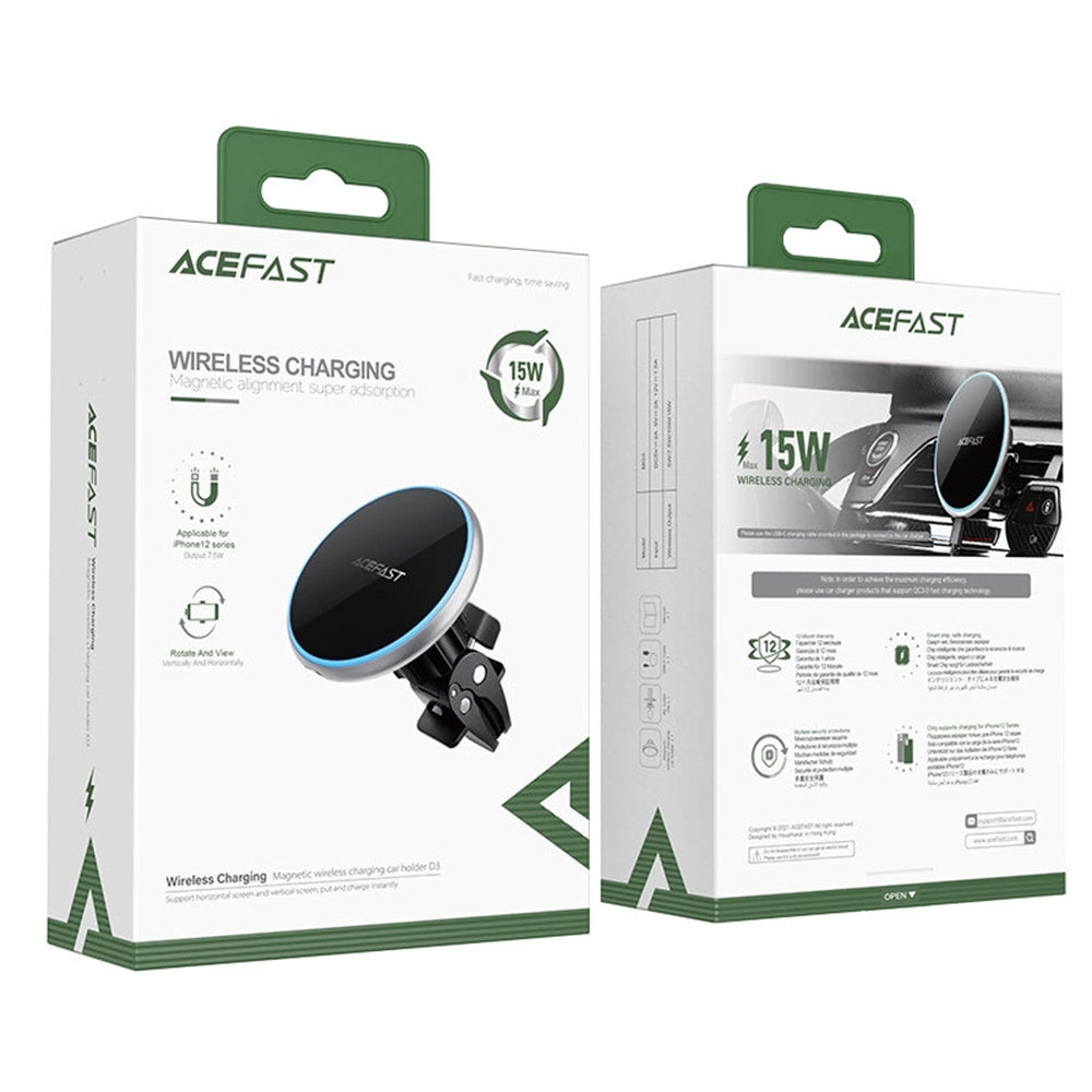 Brezžični avtomobilski polnilec Acefast D3, 15W, 1.67A, Srebrn